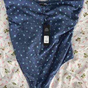 Fashion Nova Ribbed Blue Bodysuit